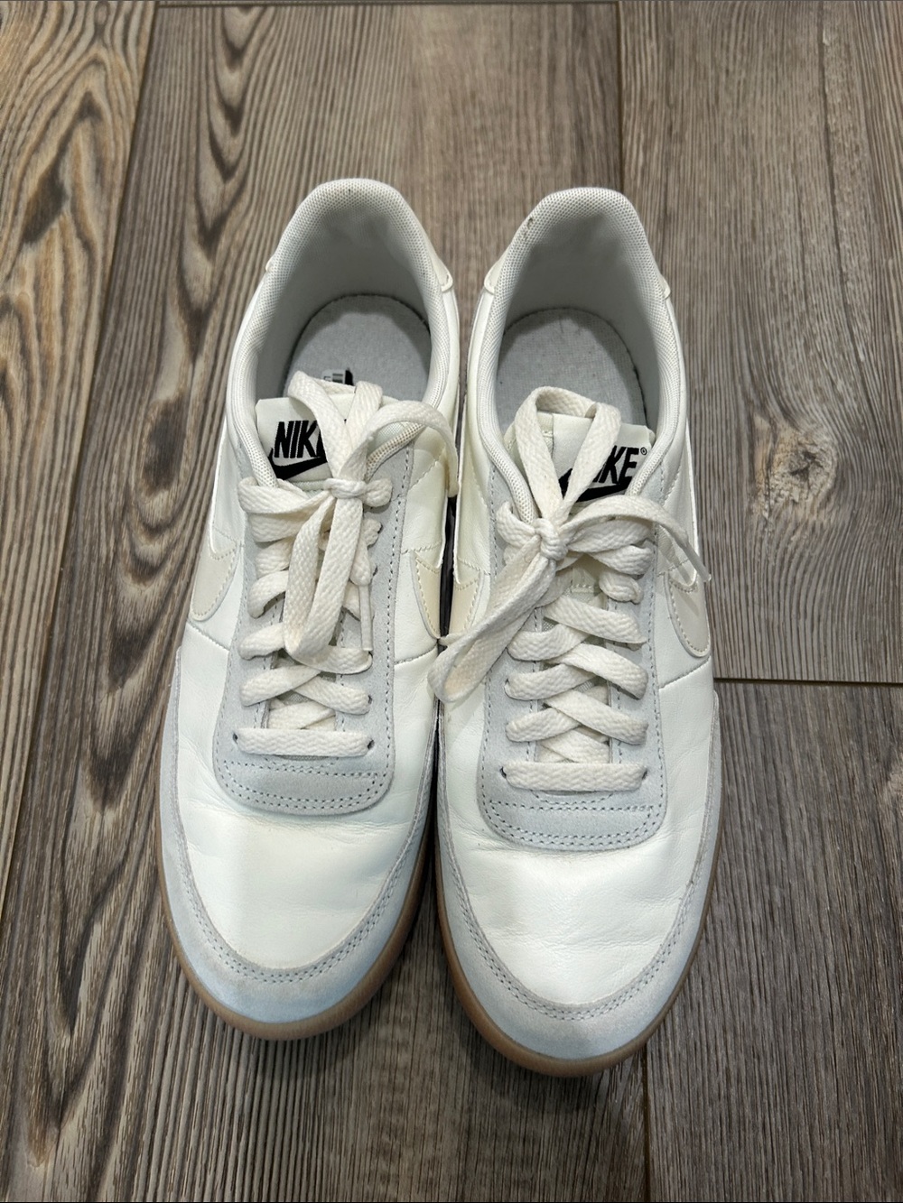 NikeOff-White and Light Gray Retro Sneakers- women’s size 10